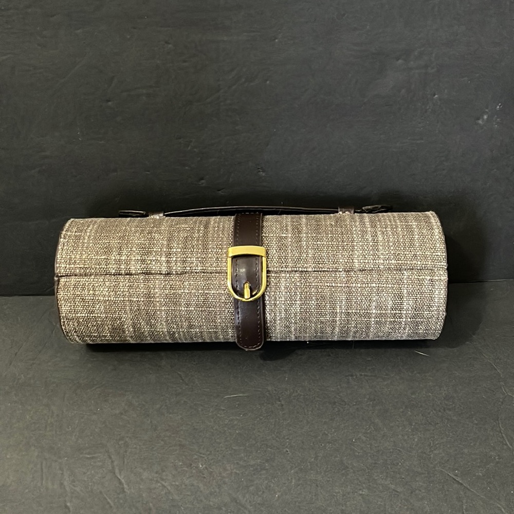 TUSCAN TRAVEL BROWN FABRIC LEATHER TRIM JEWELRY BOX